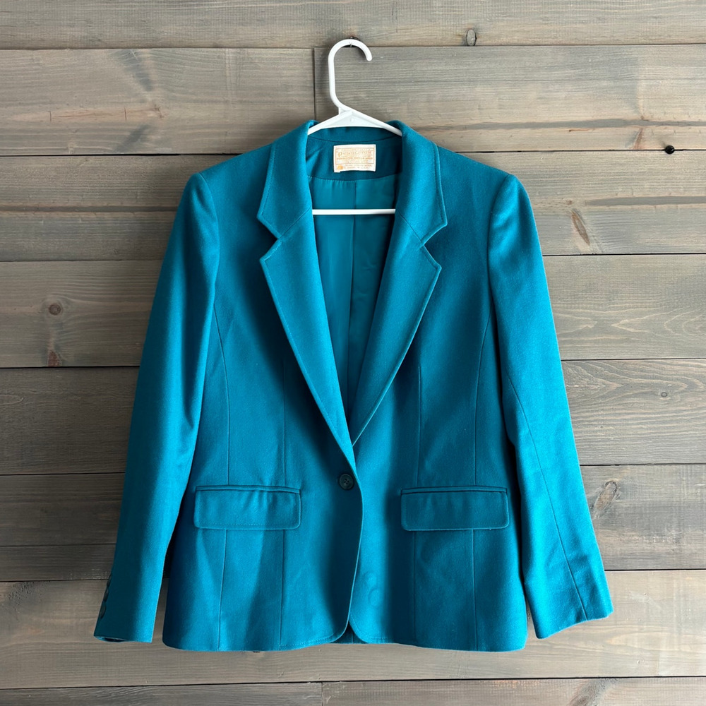 PENDLETON | Vintage Teal Wool Blazer 100% Virgin Wool Made in USA Sz 8